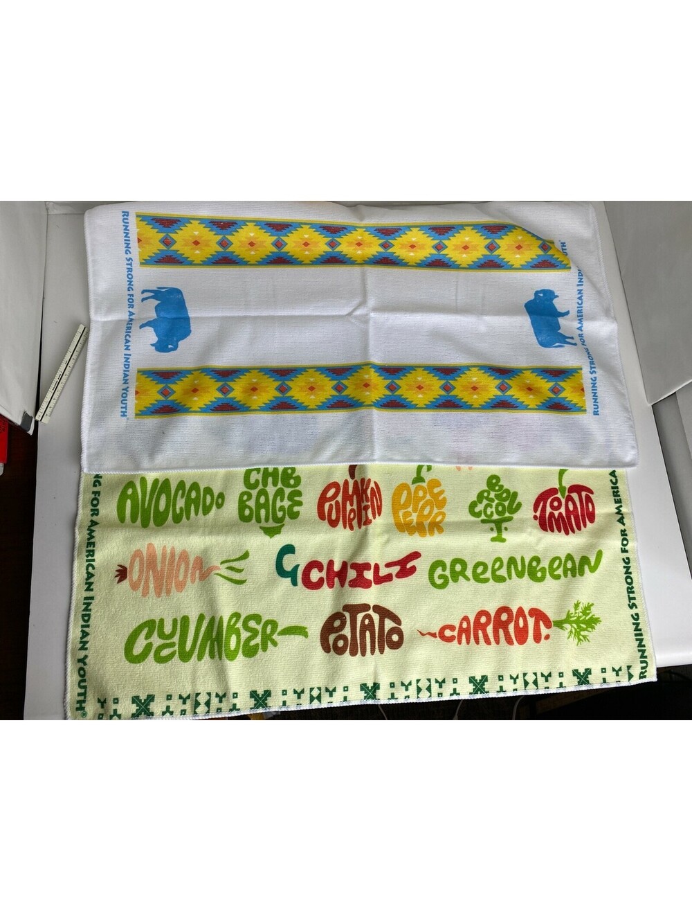 2 NEW Running Strong for American Indian Youth Towels Vegetables Western Aztec